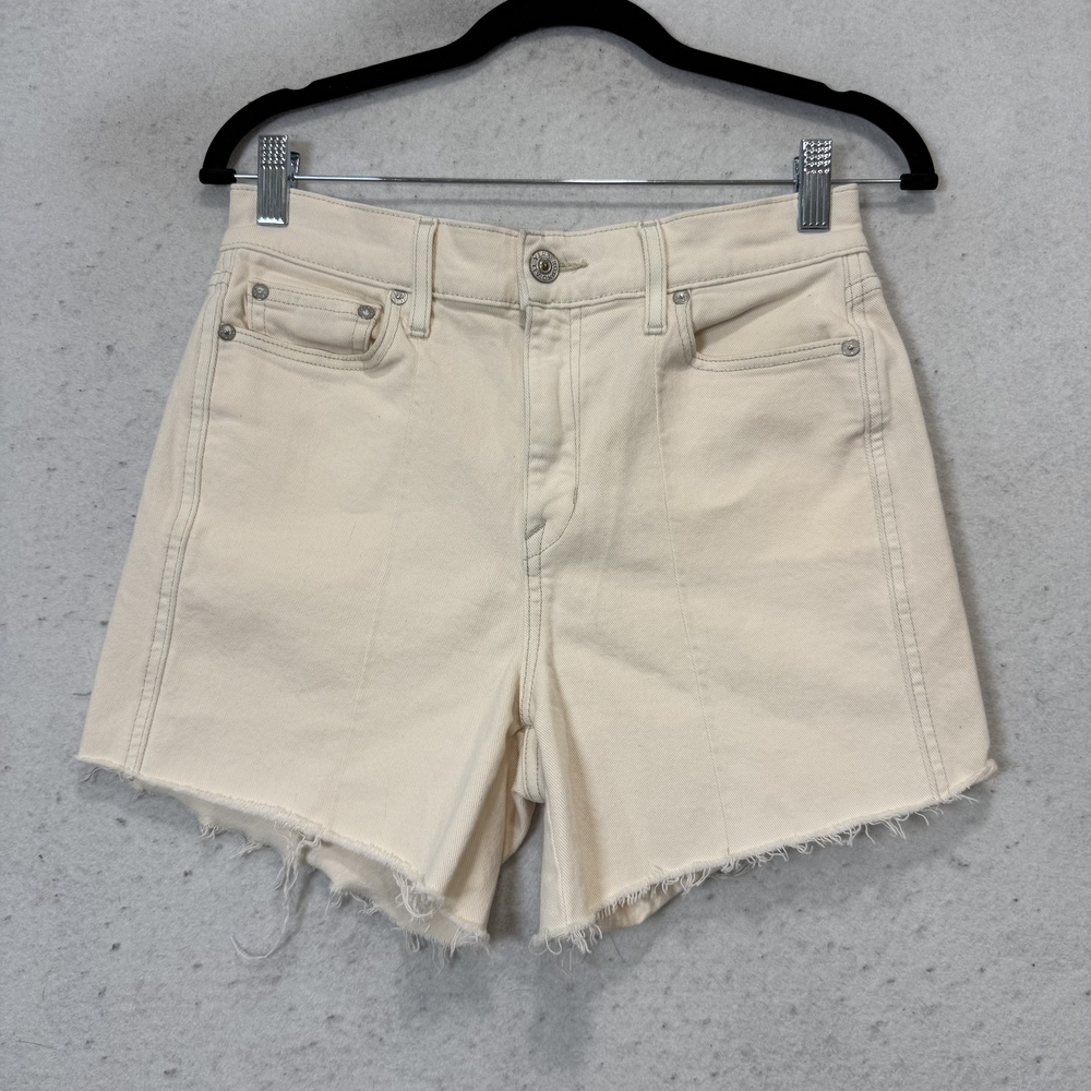 Ayr Denim Shorts Womens 26 White High Rise Cut-Off Raw Hem USA Made Organic
